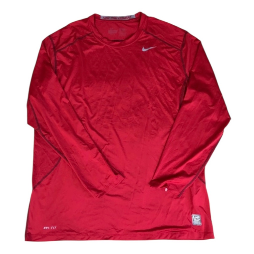Nike Men's Long Sleeve Shirt 2XL Pro Combat Fitted Dri Fit Red Athleticwear Top